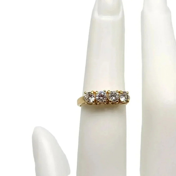 Clear Rhinestone Four Stone Gold Plated Vintage Cocktail Ring Size 5 Vintage - Picture 1 of 6